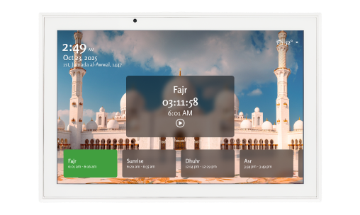 White SyncGo Islamic calendar with custom audio scheduler
