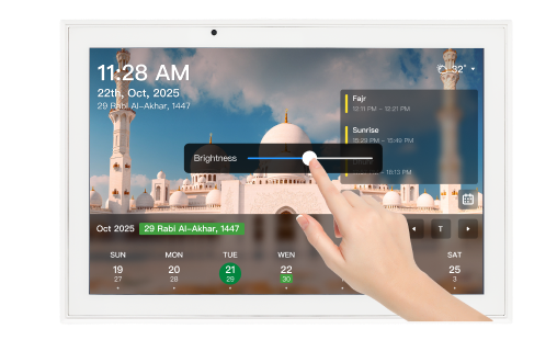 White SyncGo Islamic calendar with touch screen controls