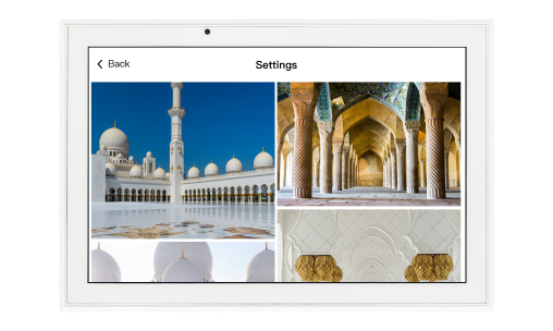 White SyncGo Islamic calendar photo frame settings